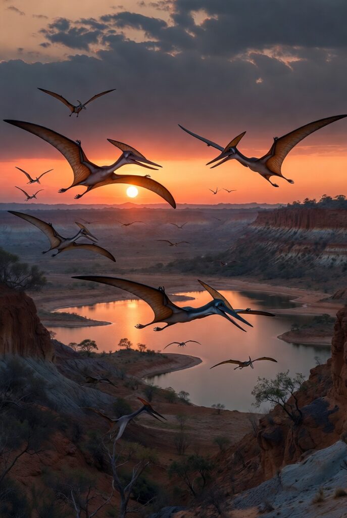 pterossauros brasileiros voando sobre a Bacia do Araripe no Ceará